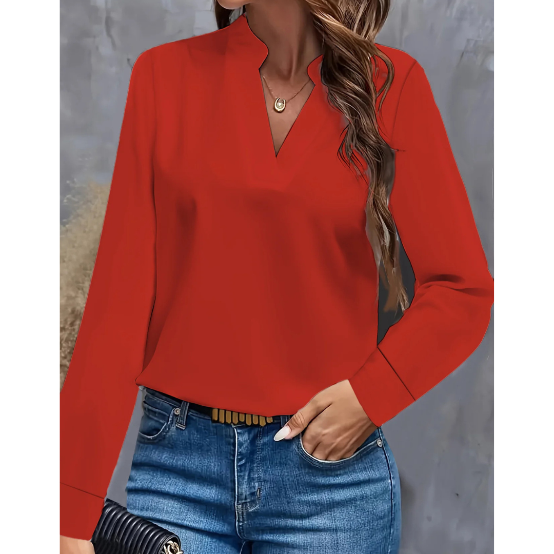 Tessa | Women's Sophisticated V-Neck Long Sleeve Tunic Blouse