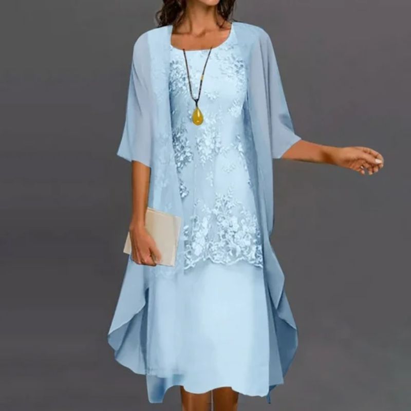 Seraphina | Women's Floral Lace Midi Dress & Sheer Cardigan Set