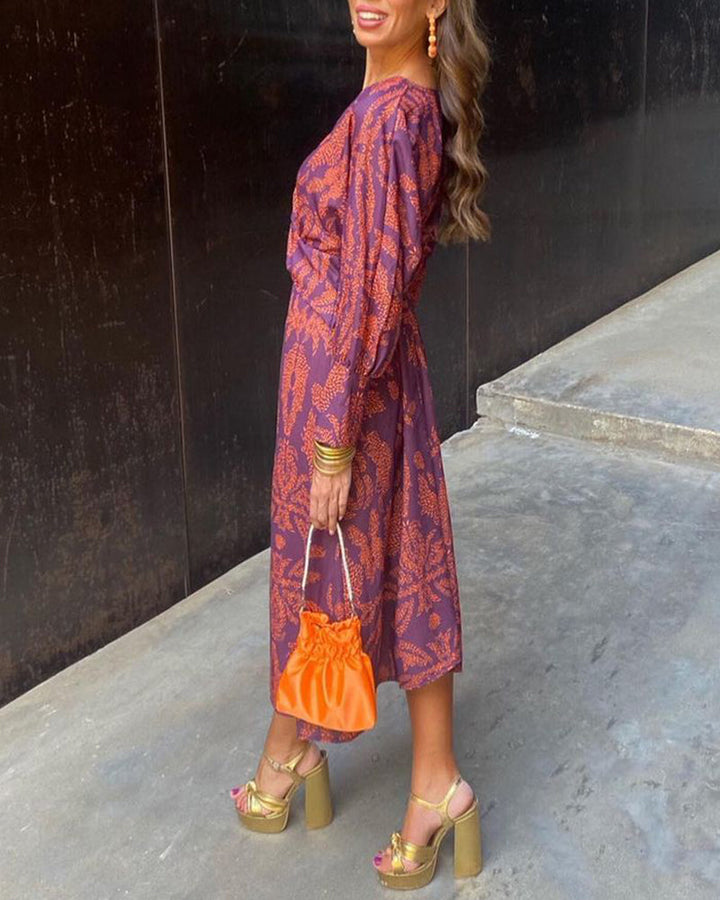 Anya | Women's Elegant V-Neck Long Sleeve Midi Dress