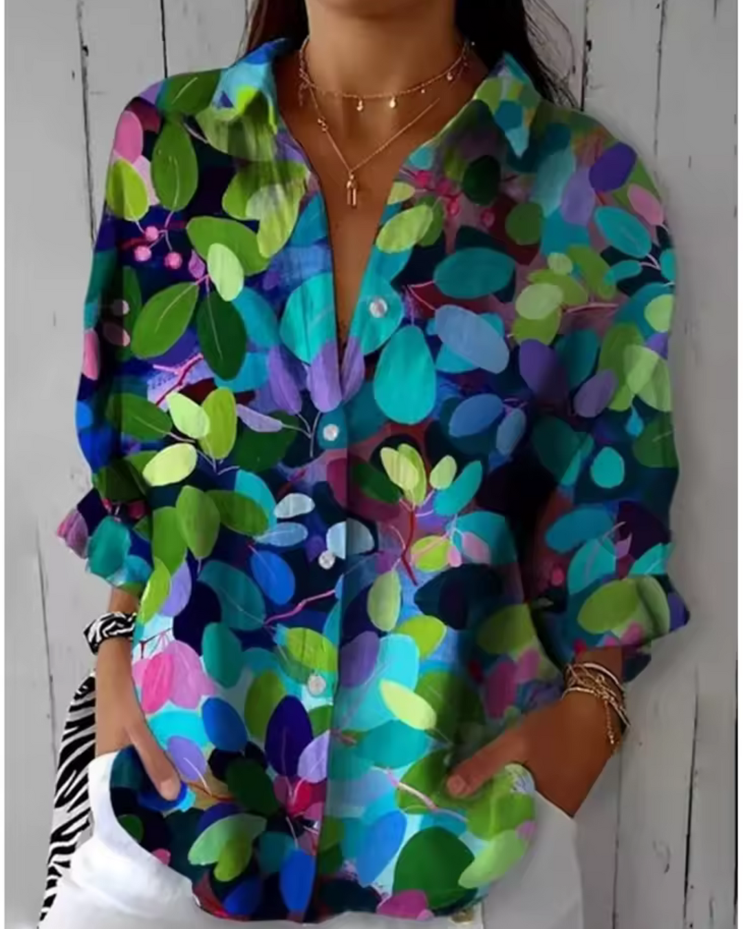 Ariana | Women's Abstract Geometric Print Button Front Blouse