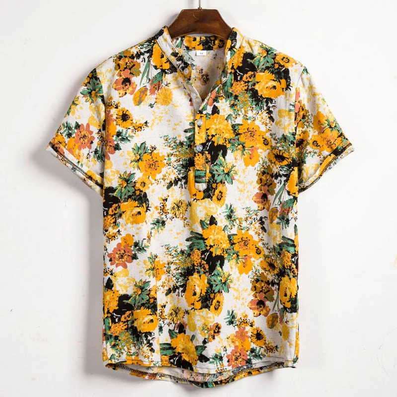 Elias | Men's Printed Short Sleeve Mandarin Collar Shirt
