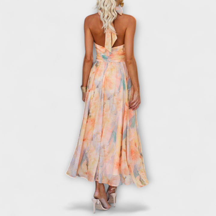 Peachy | Women's Elegant Floral Halter Neck Maxi Dres