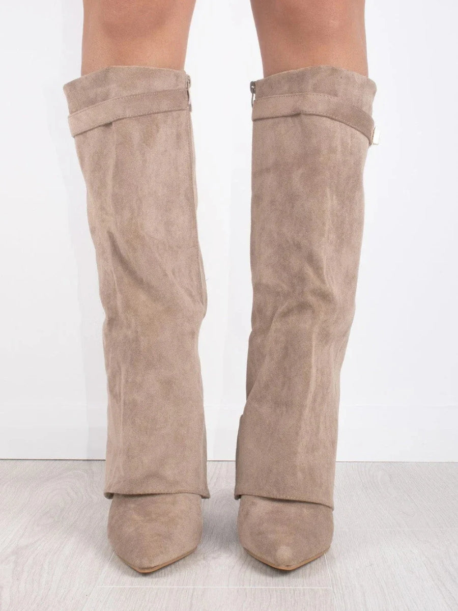 Harlow | Women's Faux Suede Knee-High Shark Boots