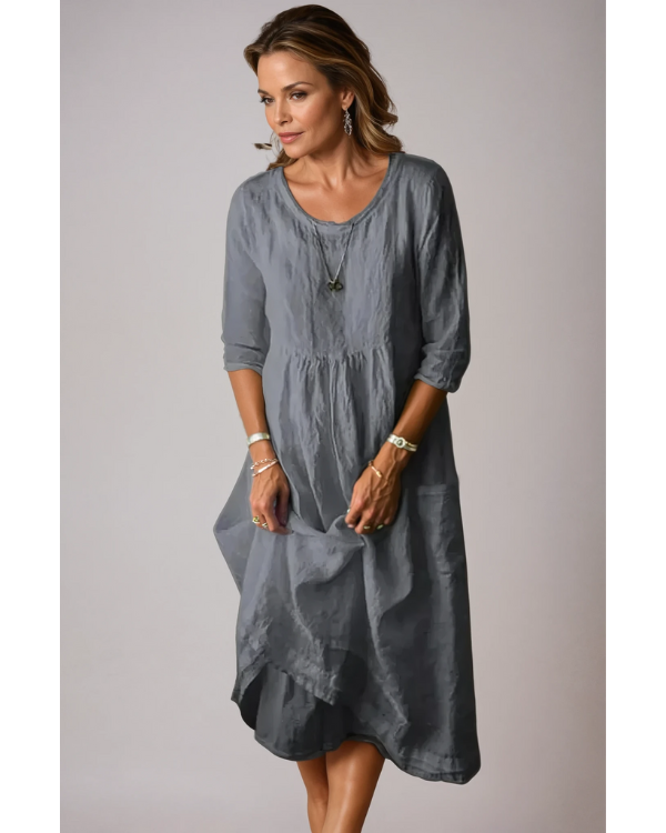 Missy | Women's Round Neck Midi Dress with 3/4 Sleeves