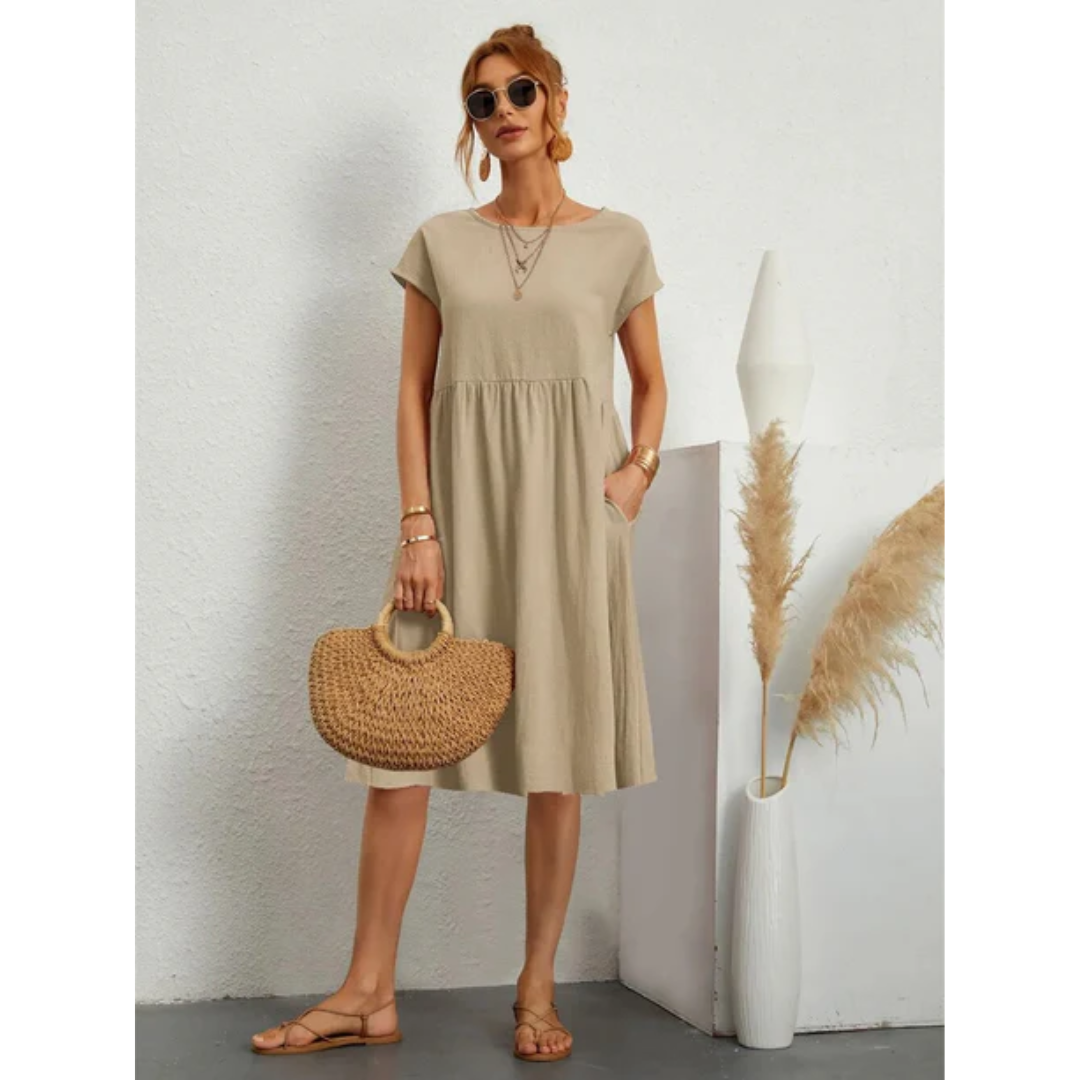 Kendra | Women's Chic Cap Sleeve A-Line Midi Dress with Pockets