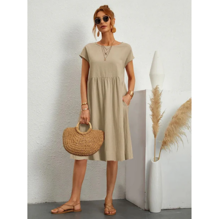 Kendra | Women's Chic Cap Sleeve A-Line Midi Dress with Pockets
