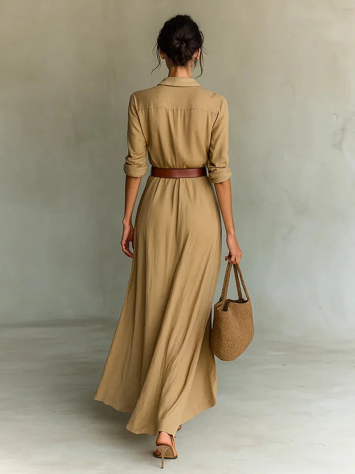 Nancy | Women's Long Sleeve Belted Shirt Collar Dress