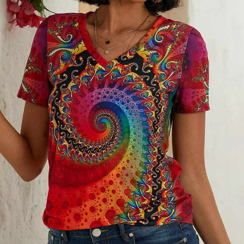Winona | Women's Printed V Neck Summer Top with Short Sleeves