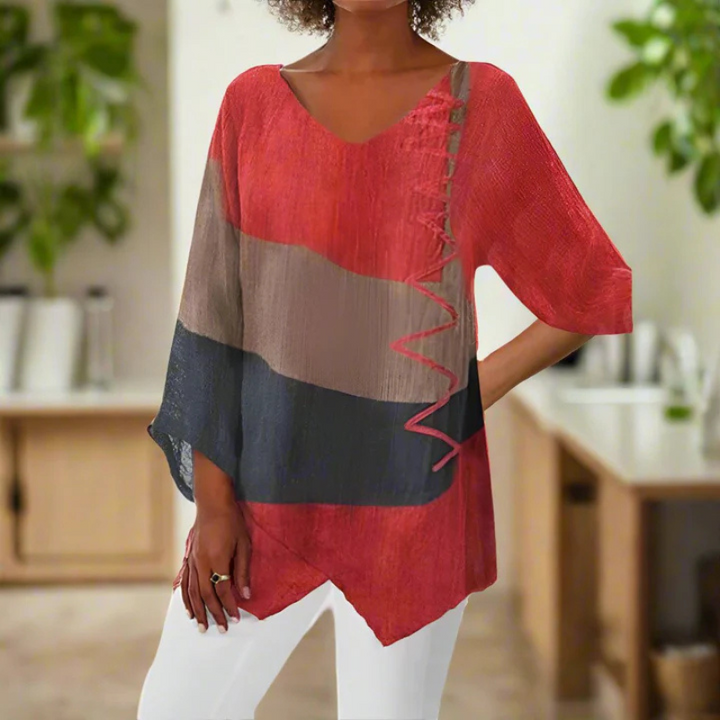 Vanessa | Women's Relaxed Striped V-Neck Tunic Top