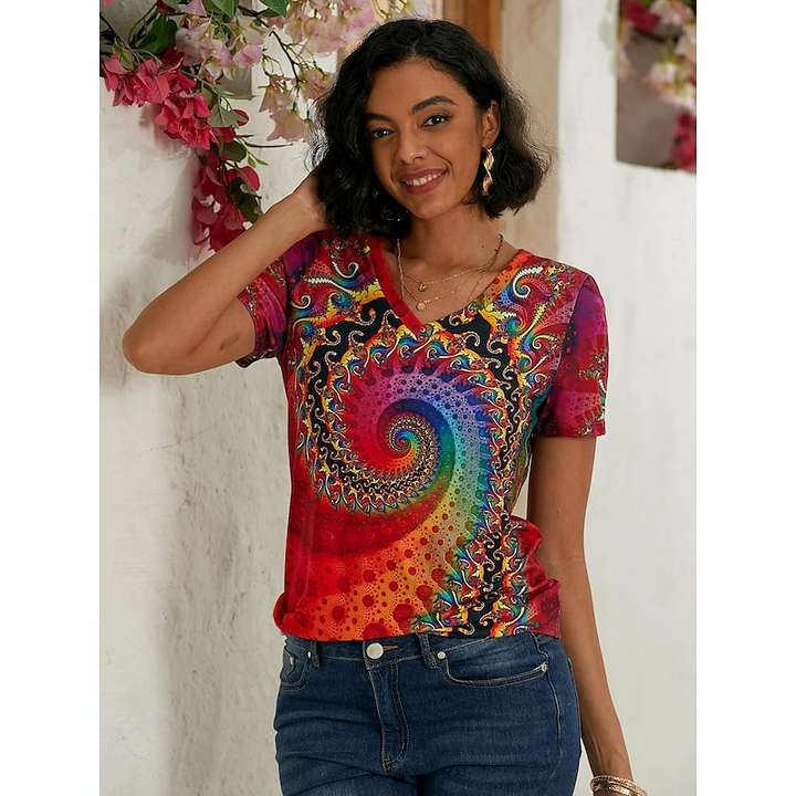 Winona | Women's Printed V Neck Summer Top with Short Sleeves