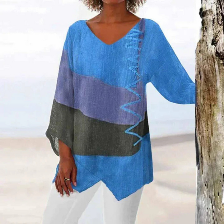 Jana | Women's Long Sleeves Color Block V-Neck Tunic Top