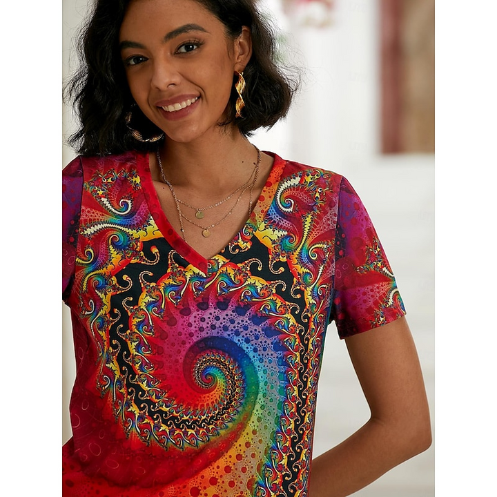 Winona | Women's Printed V Neck Summer Top with Short Sleeves