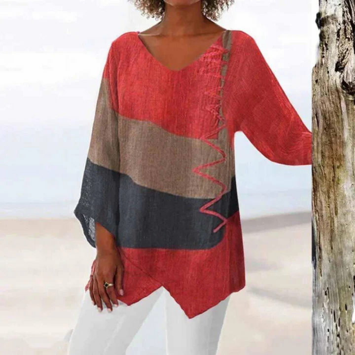 Jana | Women's Long Sleeves Color Block V-Neck Tunic Top