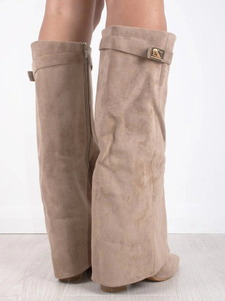 Harlow | Women's Faux Suede Knee-High Shark Boots