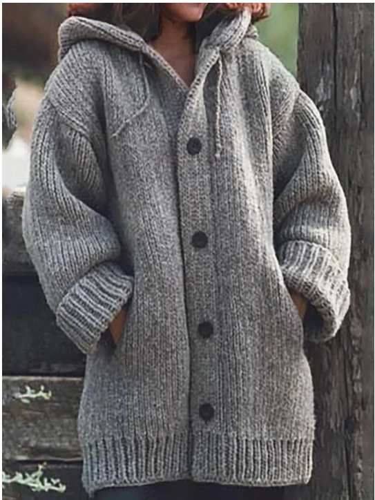 Chloe | Women's Hooded Button-Front Chunky Knit Cardigan