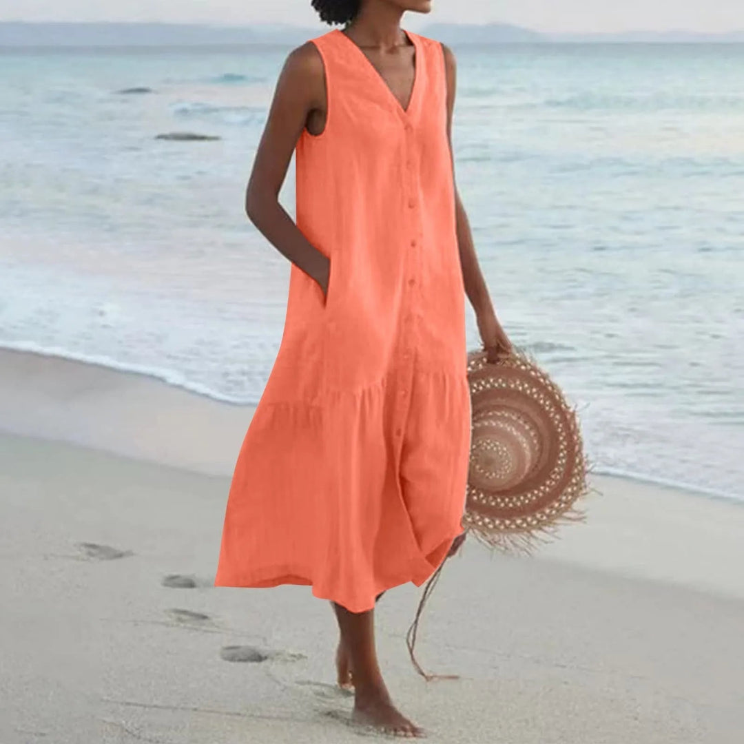 Cathy | Women's Casual V-Neck Button-Front Summer Dress