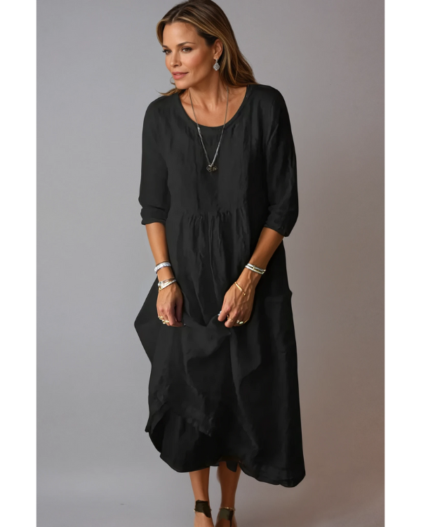 Missy | Women's Round Neck Midi Dress with 3/4 Sleeves