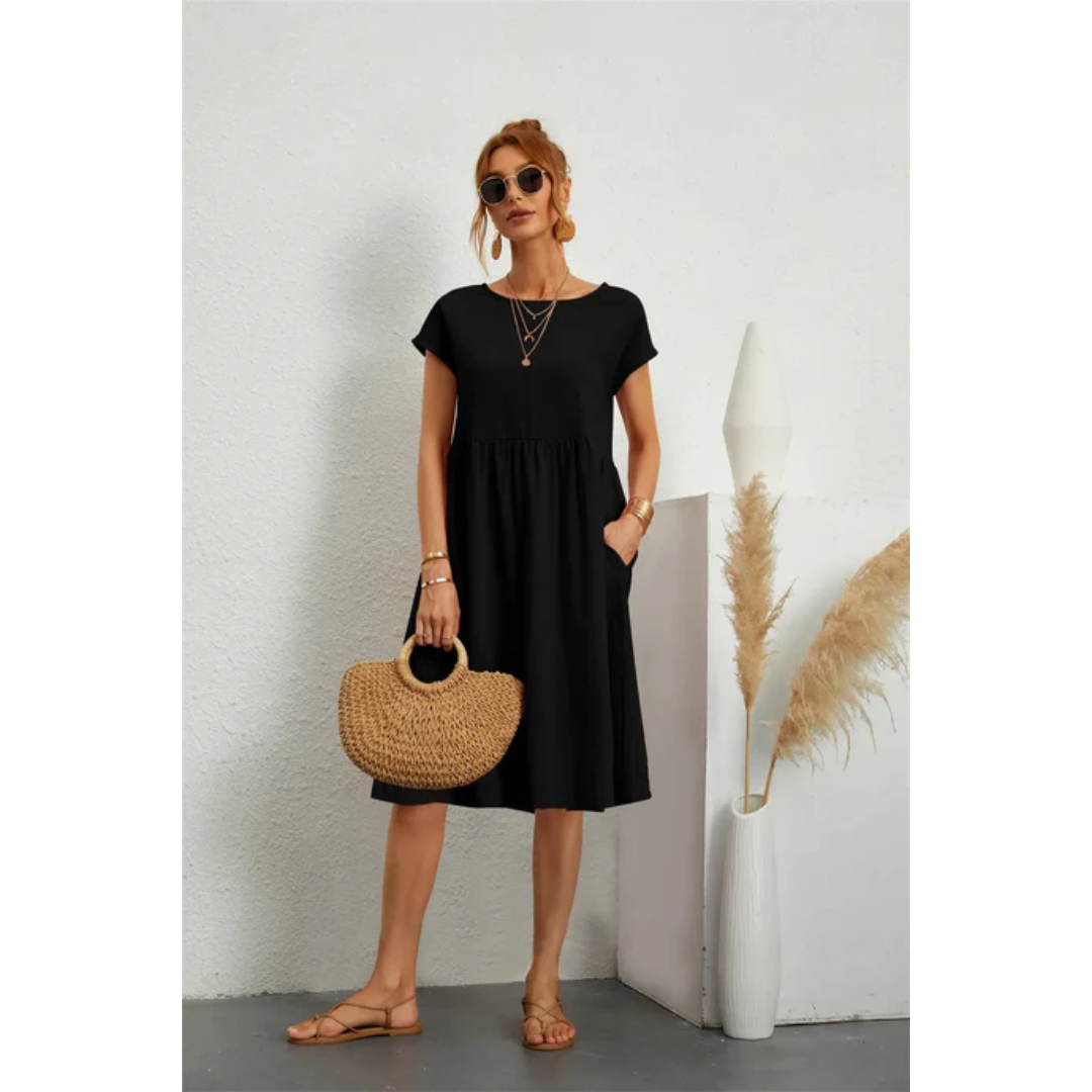 Kendra | Women's Chic Cap Sleeve A-Line Midi Dress with Pockets