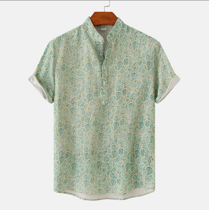 Elias | Men's Printed Short Sleeve Mandarin Collar Shirt