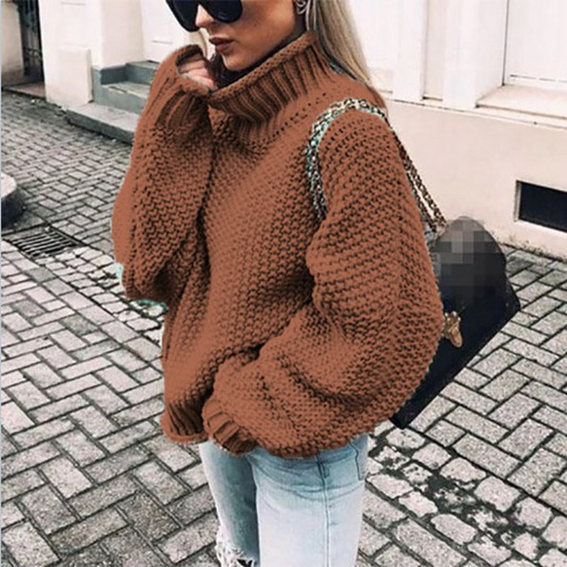 Nadia | Women's Oversized Waffle-Knit Mock Turtleneck Sweater