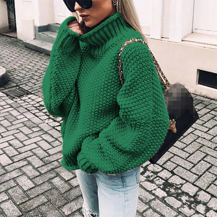 Nadia | Women's Oversized Waffle-Knit Mock Turtleneck Sweater