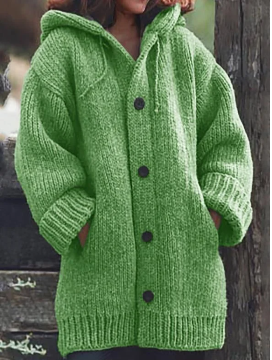 Chloe | Women's Hooded Button-Front Chunky Knit Cardigan