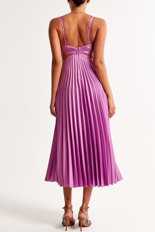 Bridget | Women's Satin V Neck Midi Dress with Side Cutouts