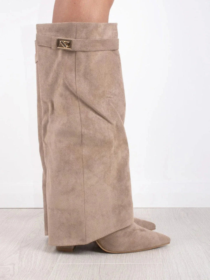 Harlow | Women's Faux Suede Knee-High Shark Boots