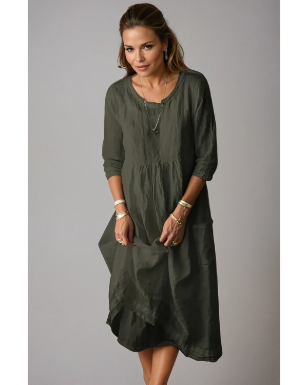Missy | Women's Round Neck Midi Dress with 3/4 Sleeves