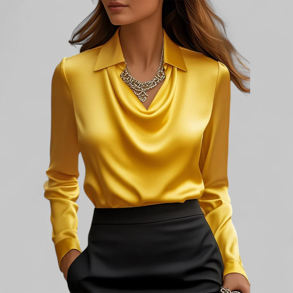 Eleanor | Women’s Cowl Neck Long Sleeves Satin Pullover Blouse