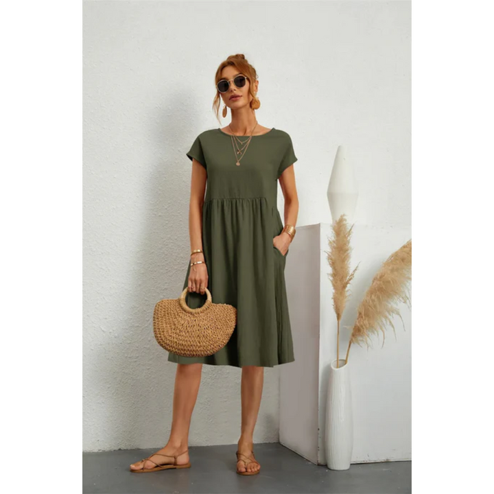 Kendra | Women's Chic Cap Sleeve A-Line Midi Dress with Pockets