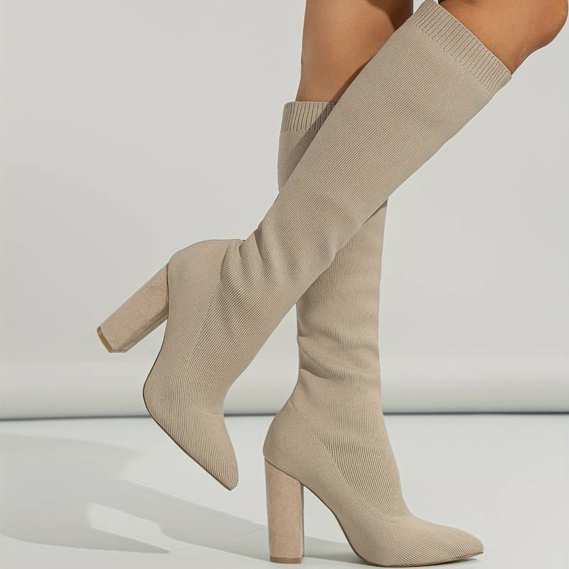 Nina | Women's Ribbed Knit Knee-High Sock Boots