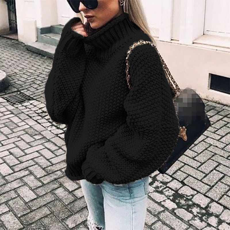 Nadia | Women's Oversized Waffle-Knit Mock Turtleneck Sweater