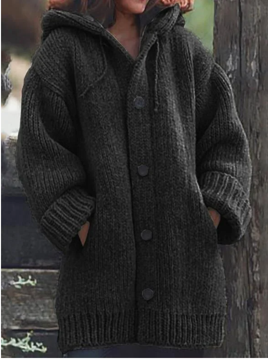 Chloe | Women's Hooded Button-Front Chunky Knit Cardigan