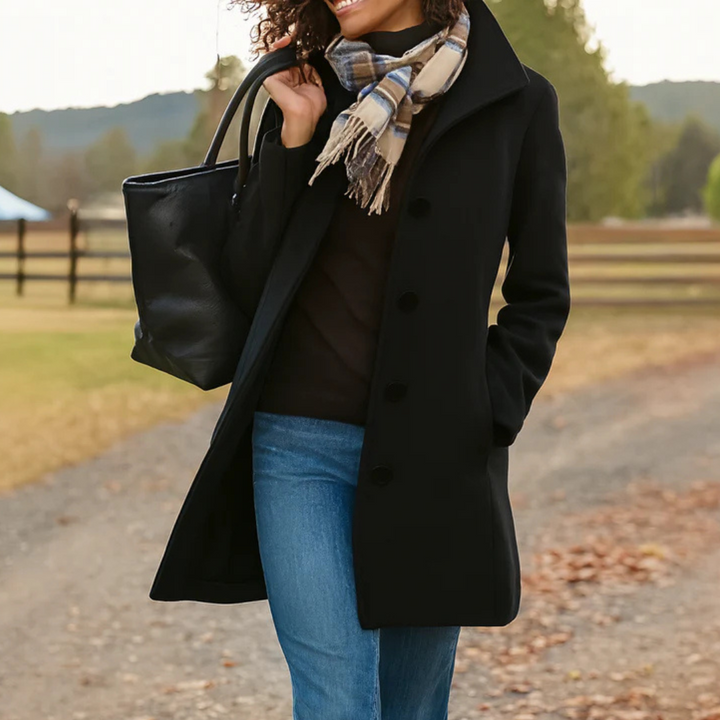 Margaret | Women's Wool Blend Classic Pea Coat with Notched Lapel