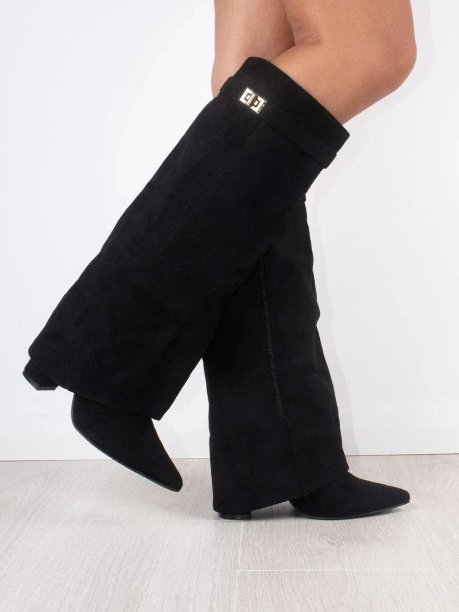 Harlow | Women's Faux Suede Knee-High Shark Boots