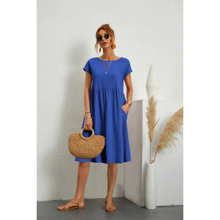 Kendra | Women's Chic Cap Sleeve A-Line Midi Dress with Pockets