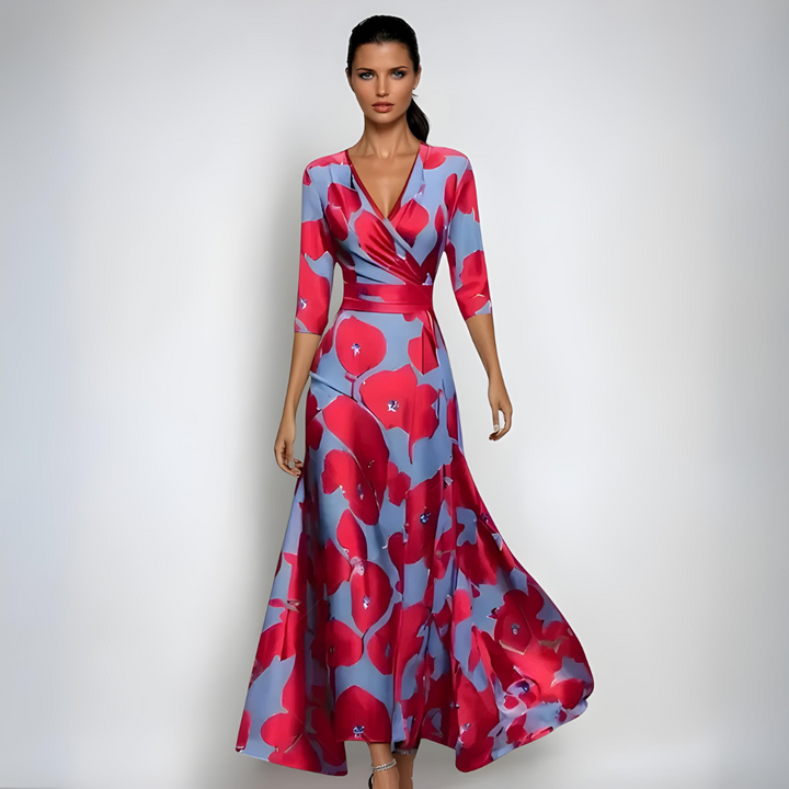 Ariella | Women's Floral Print V-Neck Wrap Maxi Dress with 3/4 Sleeves