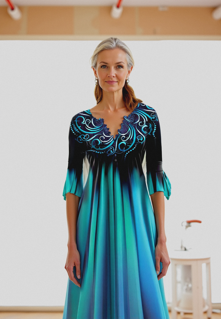 Cielo | Women's A-Line Ombre Midi Dress with Pockets