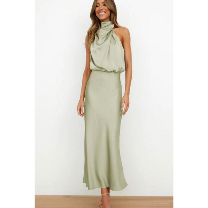 Rosalie | Women's Elegant Halter Satin Midi Dress