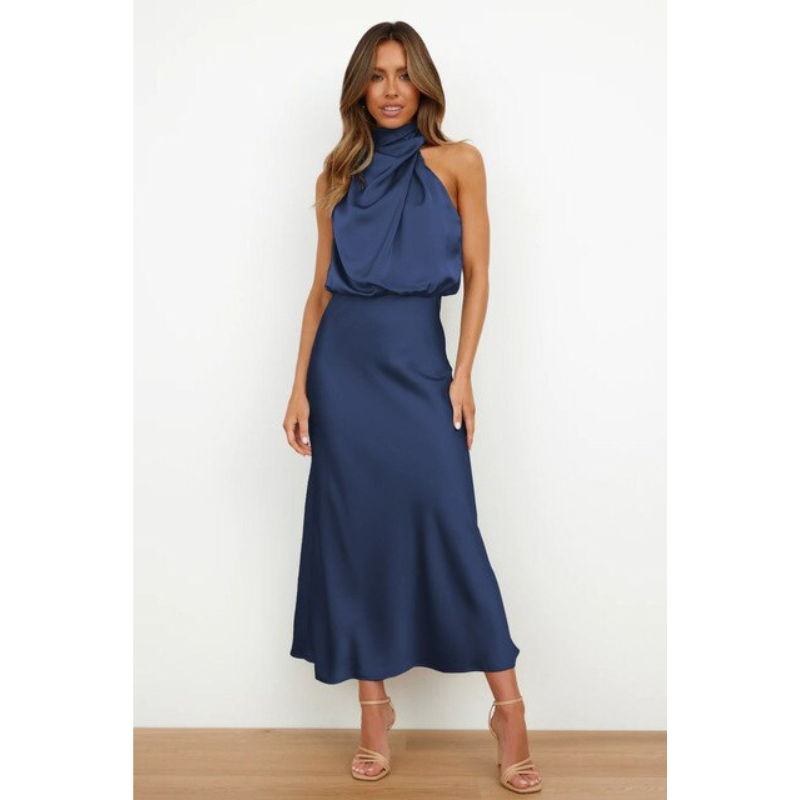 Rosalie | Women's Elegant Halter Satin Midi Dress