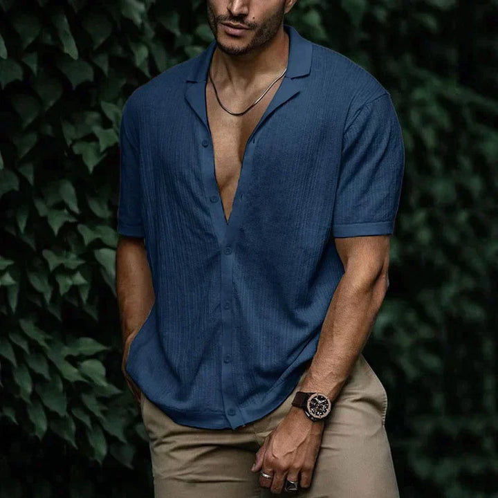 Carlo | Men's Short Sleeve Cuban Collar Button Down Shirt