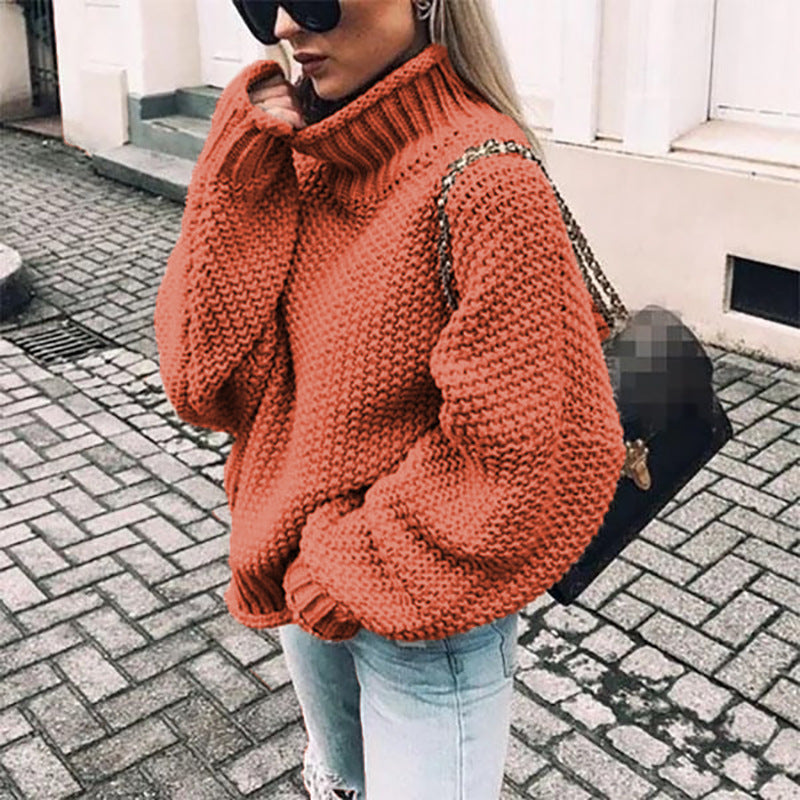 Nadia | Women's Oversized Waffle-Knit Mock Turtleneck Sweater
