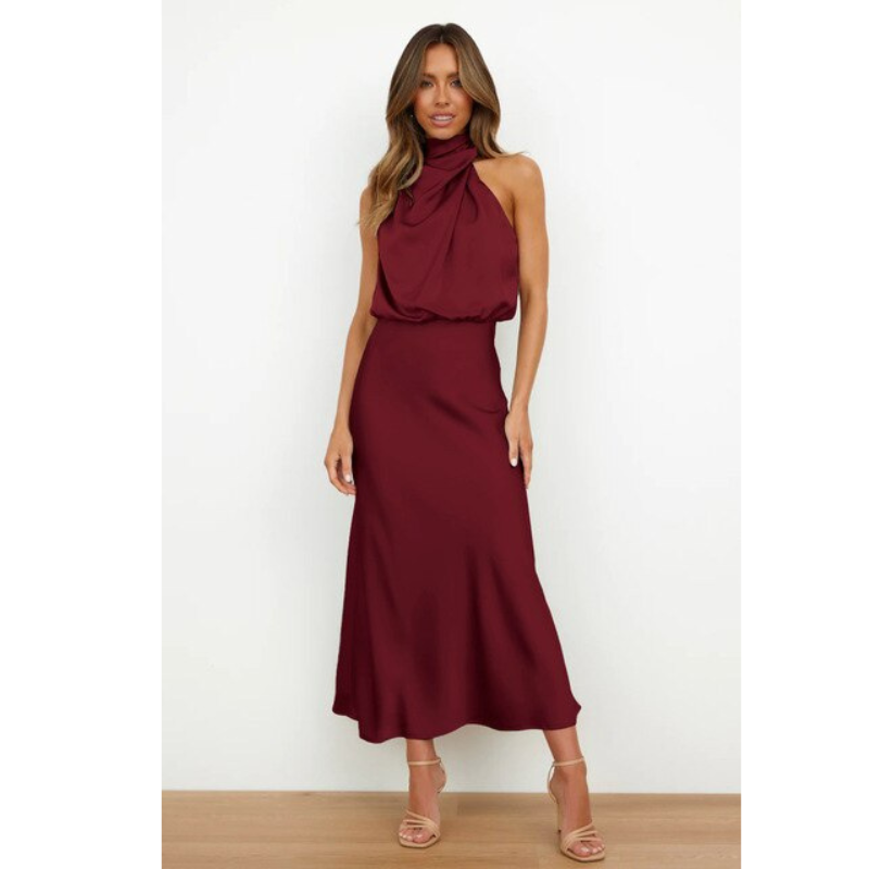 Rosalie | Women's Elegant Halter Satin Midi Dress