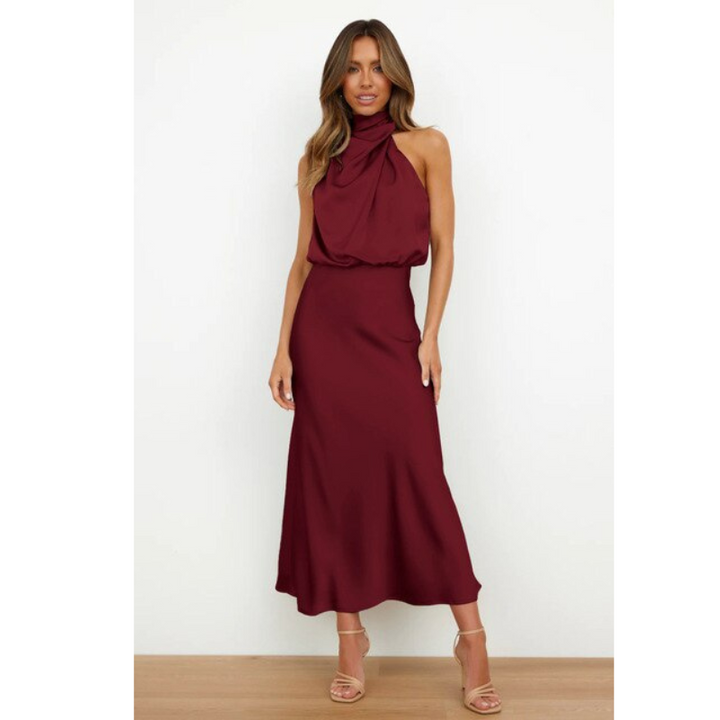 Rosalie | Women's Elegant Halter Satin Midi Dress