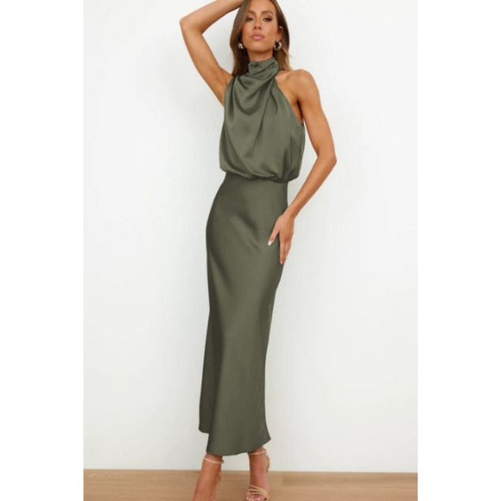 Rosalie | Women's Elegant Halter Satin Midi Dress