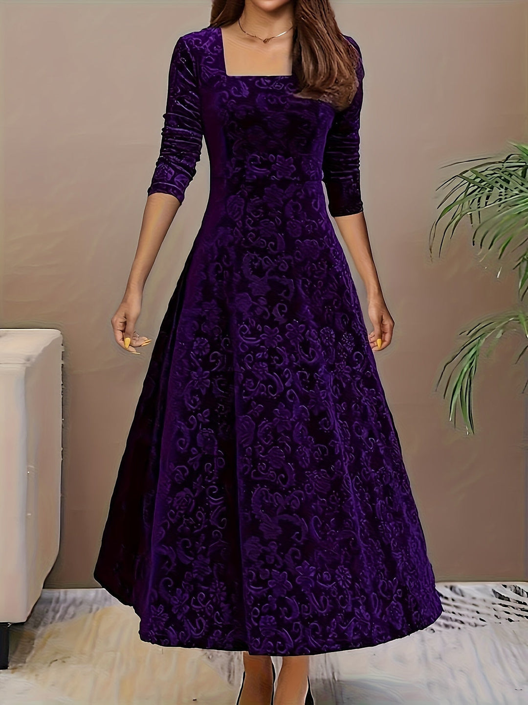 Adelaide | Women's Embroidered Velvet Maxi Dress
