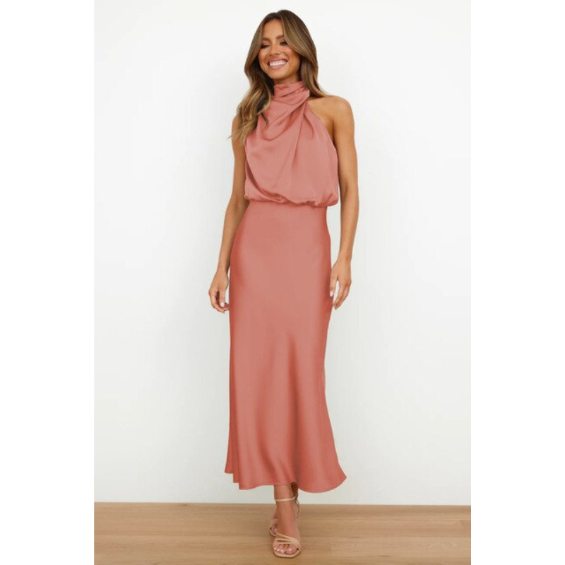 Rosalie | Women's Elegant Halter Satin Midi Dress