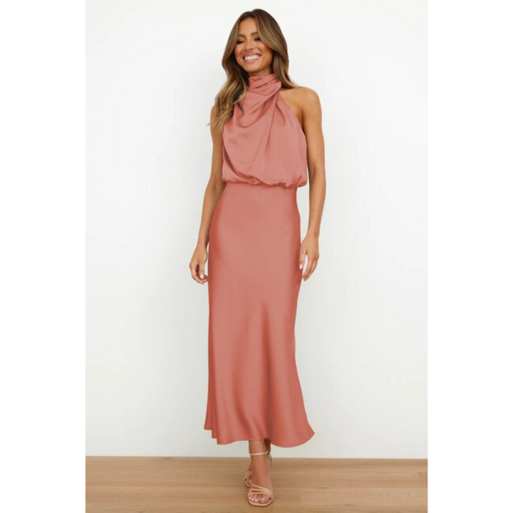 Rosalie | Women's Elegant Halter Satin Midi Dress