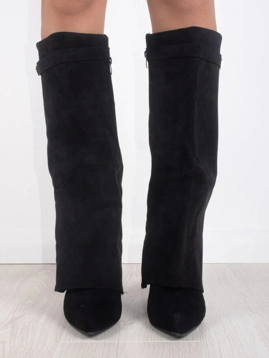 Harlow | Women's Faux Suede Knee-High Shark Boots
